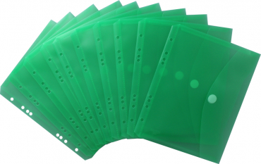Image Dokumententaschen Sammelmappen Sichttaschen A5 quer transparent grün - Dokumentenmappe zum Abheften mit EURO-Lochung, Abheftrand, Klappe und Klettverschluss - 10 Stück