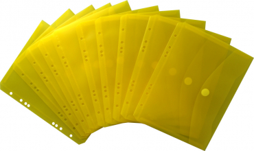 Image Dokumententaschen Sammelmappen Sichttaschen A5 quer transparent gelb - Dokumentenmappe zum Abheften mit EURO-Lochung, Abheftrand, Klappe und Klettverschluss - 10 Stück