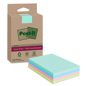 Image Post-it® Super Sticky Recycling Notes Haftnotizen extrastark farbsortiert 4 Blöcke