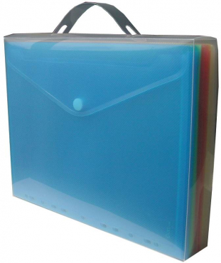 Image Unterlagenkoffer A4 quer transparent farbig sortiert - mit Dokumentenmappen zum Abheften mit EURO-Lochung, Abheftrand, Klappe und Klettverschluss - 25 Stück
