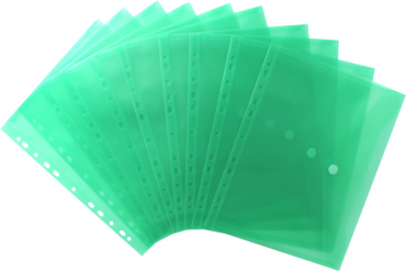 Image Dokumententaschen Sammelmappen Sichttaschen A4 quer transparent grün - Dokumentenmappe zum Abheften mit EURO-Lochung, Abheftrand, Klappe und Klettverschluss - 10 Stück