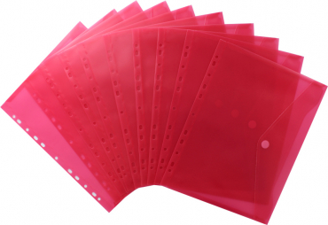 Image Dokumententaschen Sammelmappen Sichttaschen A4 transparent rot - Dokumentenmappe zum Abheften mit EURO-Lochung, Abheftrand, Klappe und Klettverschluss - 10 Stück