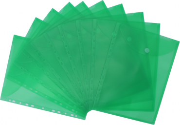 Image Dokumententaschen Prospekthüllen Sichttaschen A4 hoch transparent grün- Dokumentenmappe zum Abheften mit EURO-Lochung, Abheftrand, Klappe und Klettverschluss - 10 Stück