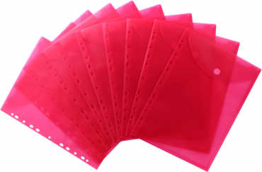 Image Dokumententaschen Prospekthüllen Sichttaschen A4 hoch transparent rot- Dokumentenmappe zum Abheften mit EURO-Lochung, Abheftrand, Klappe und Klettverschluss - 10 Stück