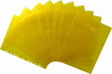 Image Dokumententaschen Prospekthüllen Sichttaschen A4 hoch transparent gelb- Dokumentenmappe zum Abheften mit EURO-Lochung, Abheftrand, Klappe und Klettverschluss - 10 Stück