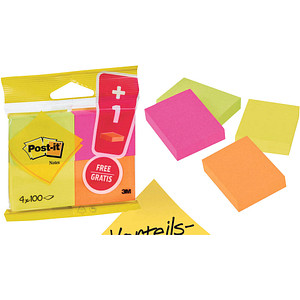 Image 3 + 1 GRATIS: Post-it® Super Sticky Notes 653 Haftnotizen Standard farbsortiert 3 Blöcke + GRATIS 1 Blöcke