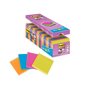 Image 21 + 3 GRATIS: Post-it® Super Sticky Notes Haftnotizen Standard farbsortiert 21 Blöcke + GRATIS 3 Blöcke