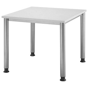 Image HAMMERBACHER HS08 höhenverstellbarer Schreibtisch lichtgrau quadratisch 4-Fuß-Gestell silber 80,0 x 80,0 cm