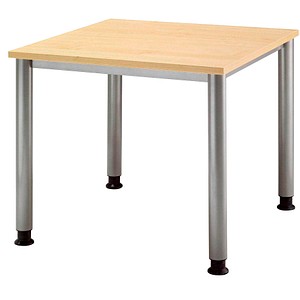 Image HAMMERBACHER HS08 höhenverstellbarer Schreibtisch ahorn quadratisch 4-Fuß-Gestell silber 80,0 x 80,0 cm