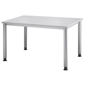 Image HAMMERBACHER HS12 höhenverstellbarer Schreibtisch lichtgrau rechteckig 4-Fuß-Gestell silber 120,0 x 80,0 cm