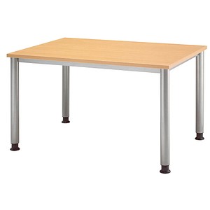 Image HAMMERBACHER HS12 höhenverstellbarer Schreibtisch buche rechteckig 4-Fuß-Gestell silber 120,0 x 80,0 cm