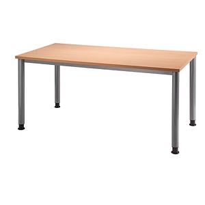 Image HAMMERBACHER HS16 höhenverstellbarer Schreibtisch buche rechteckig 4-Fuß-Gestell silber 160,0 x 80,0 cm