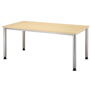 Image HAMMERBACHER HS16 höhenverstellbarer Schreibtisch ahorn rechteckig 4-Fuß-Gestell silber 160,0 x 80,0 cm
