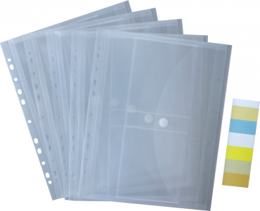 Image Dokumententaschen A4 quer mit Klettverschluss, Abheftrand, 2 CD-Taschen, 20mm Füllhöhe transparent klar, aus PP - 5 Stück