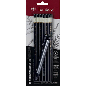 Image Tombow Mono Bleistift-Set 2H, HB, B, 2B, 4B, 6B schwarz/weiß mit Radierer, 1 Set
