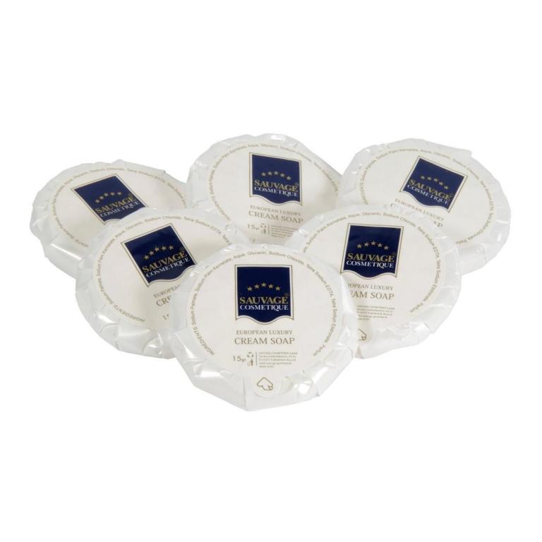 Image Hartseife, Spa Cremeseife rund á 15 g in Plisee-Papier | 500 Stück mild, angenehm schäumend mit Easy opening Folienaufkleber 