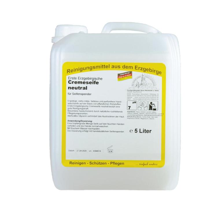 Image Erste Erzgebirgische Cremeseife neutral |  5 Liter dermatologisch getestet, parfümfrei, pH- neutral, für Seifenspender