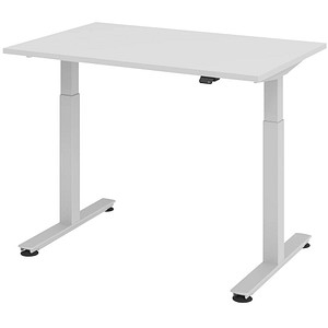 Image HAMMERBACHER XMST12 höhenverstellbarer Schreibtisch lichtgrau rechteckig T-Fuß-Gestell silber 120,0 x 80,0 cm