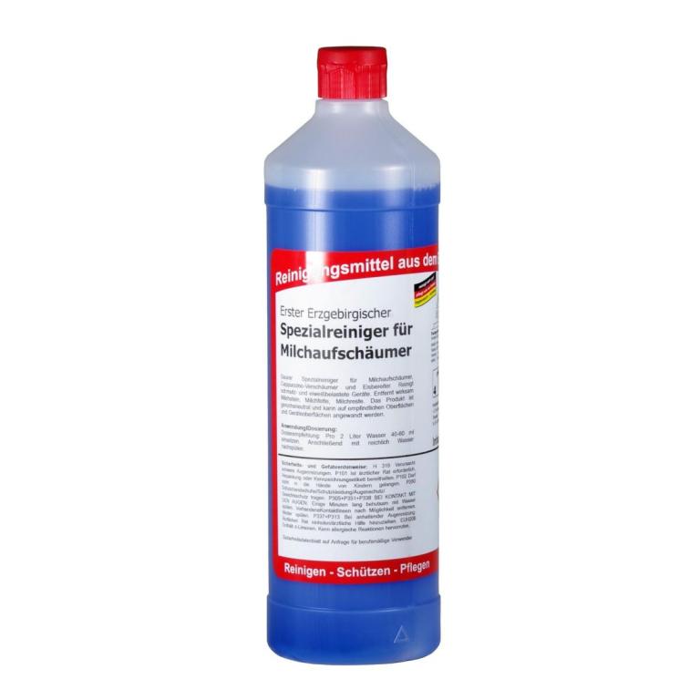 Image Erster Erzgebirgischer Spezialreiniger für Milchaufschäumer | 1 Liter Rundflasche hochergibig und einfach in der Anwendung