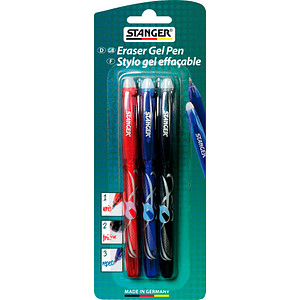 Image STANGER Eraser Tintenroller-Set rot, blau, schwarz 0,7 mm, Schreibfarbe: farbsortiert, 3 St.