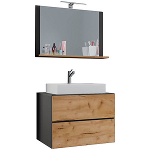 Image VCM my bath Badmöbel-Set Lendas M 3-tlg. honig-eiche, anthrazit 81,0 x 46,0 x 134,0 cm