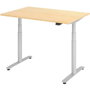 Image HAMMERBACHER VXDLR12 elektrisch höhenverstellbarer Schreibtisch ahorn rechteckig, T-Fuß-Gestell silber 120,0 x 80,0 cm