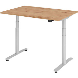 Image HAMMERBACHER VXDLR12 elektrisch höhenverstellbarer Schreibtisch asteiche rechteckig, T-Fuß-Gestell silber 120,0 x 80,0 cm