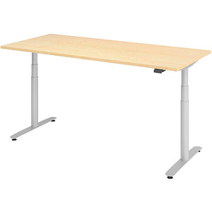 Image HAMMERBACHER VXDLR19 elektrisch höhenverstellbarer Schreibtisch ahorn rechteckig, T-Fuß-Gestell silber 180,0 x 80,0 cm