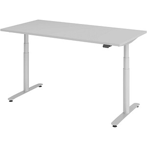Image HAMMERBACHER VXDLR16 elektrisch höhenverstellbarer Schreibtisch lichtgrau rechteckig, T-Fuß-Gestell silber 160,0 x 80,0 cm