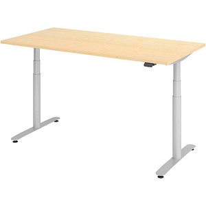 Image HAMMERBACHER VXDLR16 elektrisch höhenverstellbarer Schreibtisch ahorn rechteckig, T-Fuß-Gestell silber 160,0 x 80,0 cm