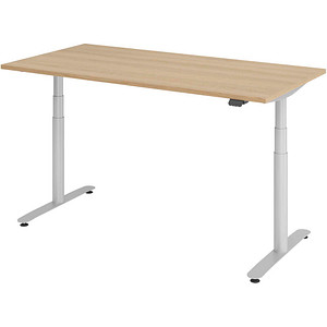 Image HAMMERBACHER VXDLR16 elektrisch höhenverstellbarer Schreibtisch eiche rechteckig, T-Fuß-Gestell silber 160,0 x 80,0 cm