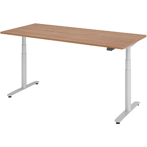 Image HAMMERBACHER VXDLR19 elektrisch höhenverstellbarer Schreibtisch nussbaum rechteckig, T-Fuß-Gestell silber 180,0 x 80,0 cm