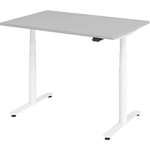 Image HAMMERBACHER VXDLR12 elektrisch höhenverstellbarer Schreibtisch lichtgrau rechteckig, T-Fuß-Gestell weiß 120,0 x 80,0 cm