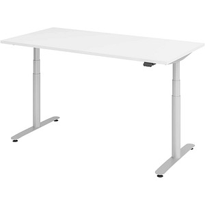 Image HAMMERBACHER VXDLR16 elektrisch höhenverstellbarer Schreibtisch weiß rechteckig, T-Fuß-Gestell silber 160,0 x 80,0 cm