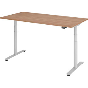 Image HAMMERBACHER VXDLR16 elektrisch höhenverstellbarer Schreibtisch nussbaum rechteckig, T-Fuß-Gestell silber 160,0 x 80,0 cm