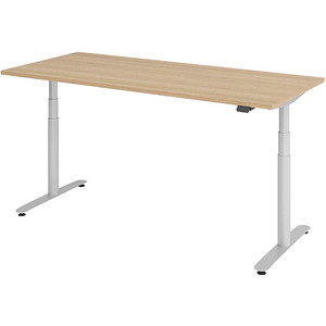 Image HAMMERBACHER VXDLR19 elektrisch höhenverstellbarer Schreibtisch eiche rechteckig, T-Fuß-Gestell silber 180,0 x 80,0 cm