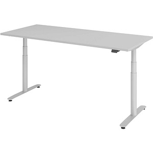 Image HAMMERBACHER VXDLR19 elektrisch höhenverstellbarer Schreibtisch lichtgrau rechteckig, T-Fuß-Gestell silber 180,0 x 80,0 cm