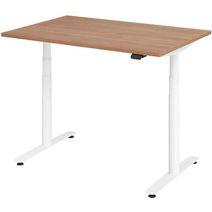 Image HAMMERBACHER VXDLR12 elektrisch höhenverstellbarer Schreibtisch nussbaum rechteckig, T-Fuß-Gestell weiß 120,0 x 80,0 cm