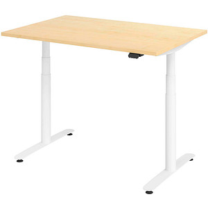 Image HAMMERBACHER VXDLR12 elektrisch höhenverstellbarer Schreibtisch ahorn rechteckig, T-Fuß-Gestell weiß 120,0 x 80,0 cm