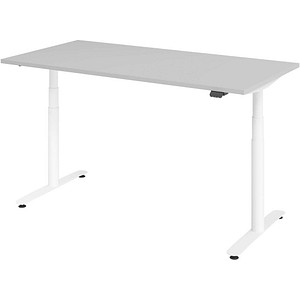 Image HAMMERBACHER VXDLR16 elektrisch höhenverstellbarer Schreibtisch lichtgrau rechteckig, T-Fuß-Gestell weiß 160,0 x 80,0 cm