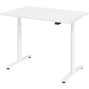 Image HAMMERBACHER VXDLR12 elektrisch höhenverstellbarer Schreibtisch weiß rechteckig, T-Fuß-Gestell weiß 120,0 x 80,0 cm