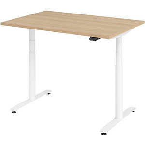 Image HAMMERBACHER VXDLR12 elektrisch höhenverstellbarer Schreibtisch eiche rechteckig, T-Fuß-Gestell weiß 120,0 x 80,0 cm