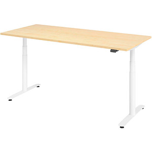 Image HAMMERBACHER VXDLR19 elektrisch höhenverstellbarer Schreibtisch ahorn rechteckig, T-Fuß-Gestell weiß 180,0 x 80,0 cm