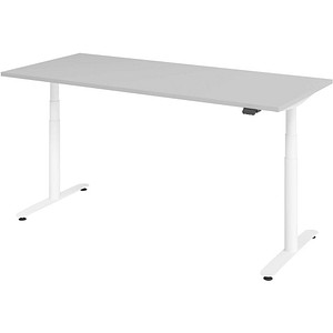 Image HAMMERBACHER VXDLR19 elektrisch höhenverstellbarer Schreibtisch lichtgrau rechteckig, T-Fuß-Gestell weiß 180,0 x 80,0 cm