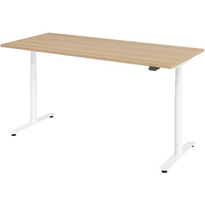 Image HAMMERBACHER VXDLR19 elektrisch höhenverstellbarer Schreibtisch eiche rechteckig, T-Fuß-Gestell weiß 180,0 x 80,0 cm