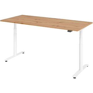 Image HAMMERBACHER VXDLR19 elektrisch höhenverstellbarer Schreibtisch asteiche rechteckig, T-Fuß-Gestell weiß 180,0 x 80,0 cm