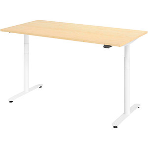 Image HAMMERBACHER VXDLR16 elektrisch höhenverstellbarer Schreibtisch ahorn rechteckig, T-Fuß-Gestell weiß 160,0 x 80,0 cm
