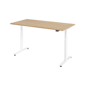 Image HAMMERBACHER VXDLR16 elektrisch höhenverstellbarer Schreibtisch eiche rechteckig, T-Fuß-Gestell weiß 160,0 x 80,0 cm