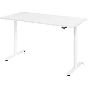 Image HAMMERBACHER VXDLR16 elektrisch höhenverstellbarer Schreibtisch weiß rechteckig, T-Fuß-Gestell weiß 160,0 x 80,0 cm