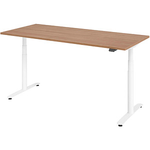 Image HAMMERBACHER VXDLR19 elektrisch höhenverstellbarer Schreibtisch nussbaum rechteckig, T-Fuß-Gestell weiß 180,0 x 80,0 cm